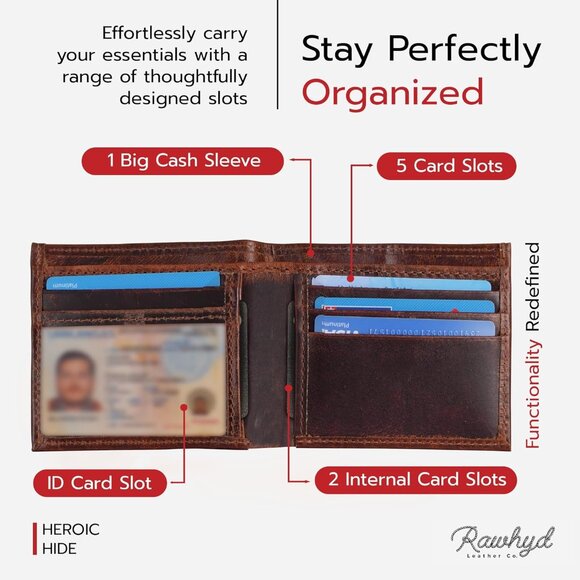 Men & Women Thin Red Line Flag Firefighter Grain Leather Wallet - Picture 5 of 7